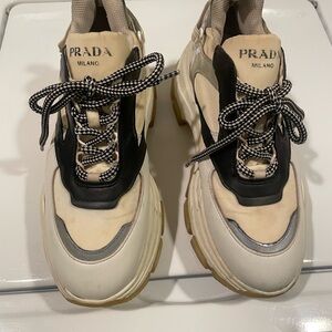 Prada Milano Cream and Black Sneakers